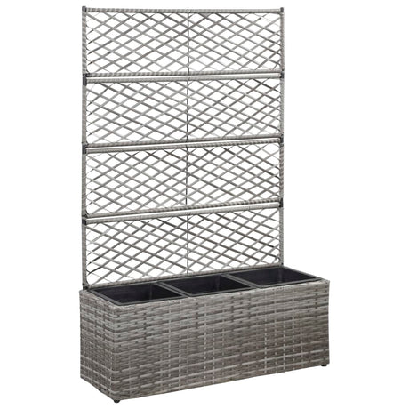 Latwerkplantenbak verhoogd met potten 83x30x130 cm rattan grijs - AllerleiShop