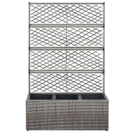 Latwerkplantenbak verhoogd met potten 83x30x130 cm rattan grijs - AllerleiShop