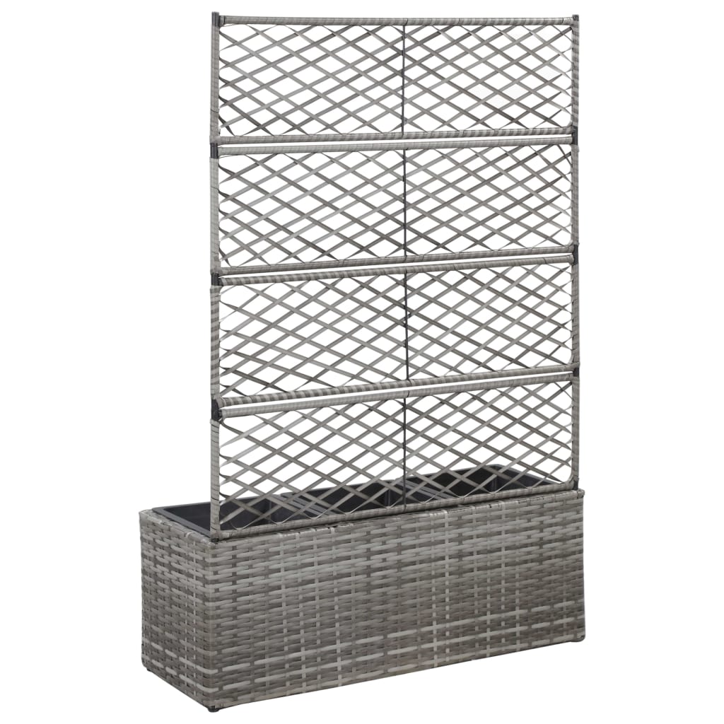 Latwerkplantenbak verhoogd met potten 83x30x130 cm rattan grijs - AllerleiShop