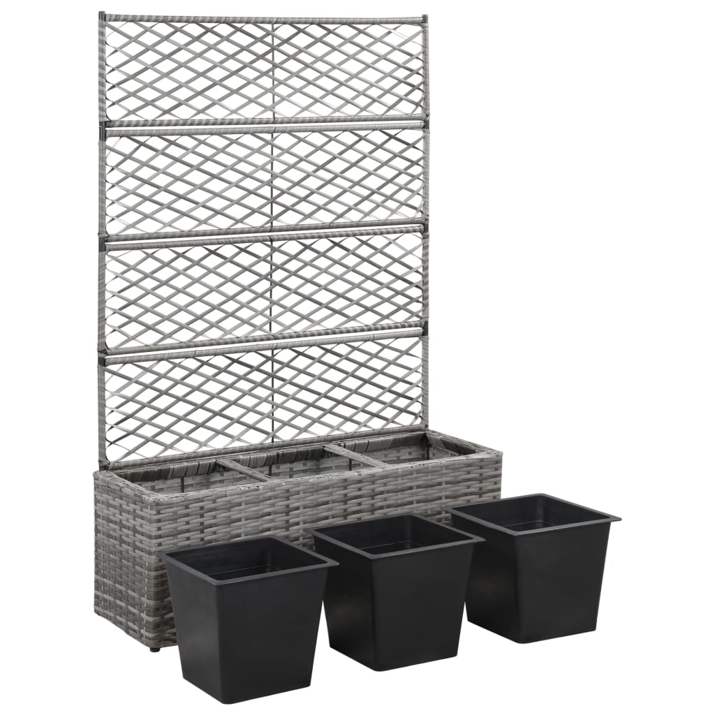 Latwerkplantenbak verhoogd met potten 83x30x130 cm rattan grijs - AllerleiShop