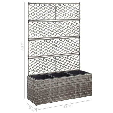 Latwerkplantenbak verhoogd met potten 83x30x130 cm rattan grijs - AllerleiShop