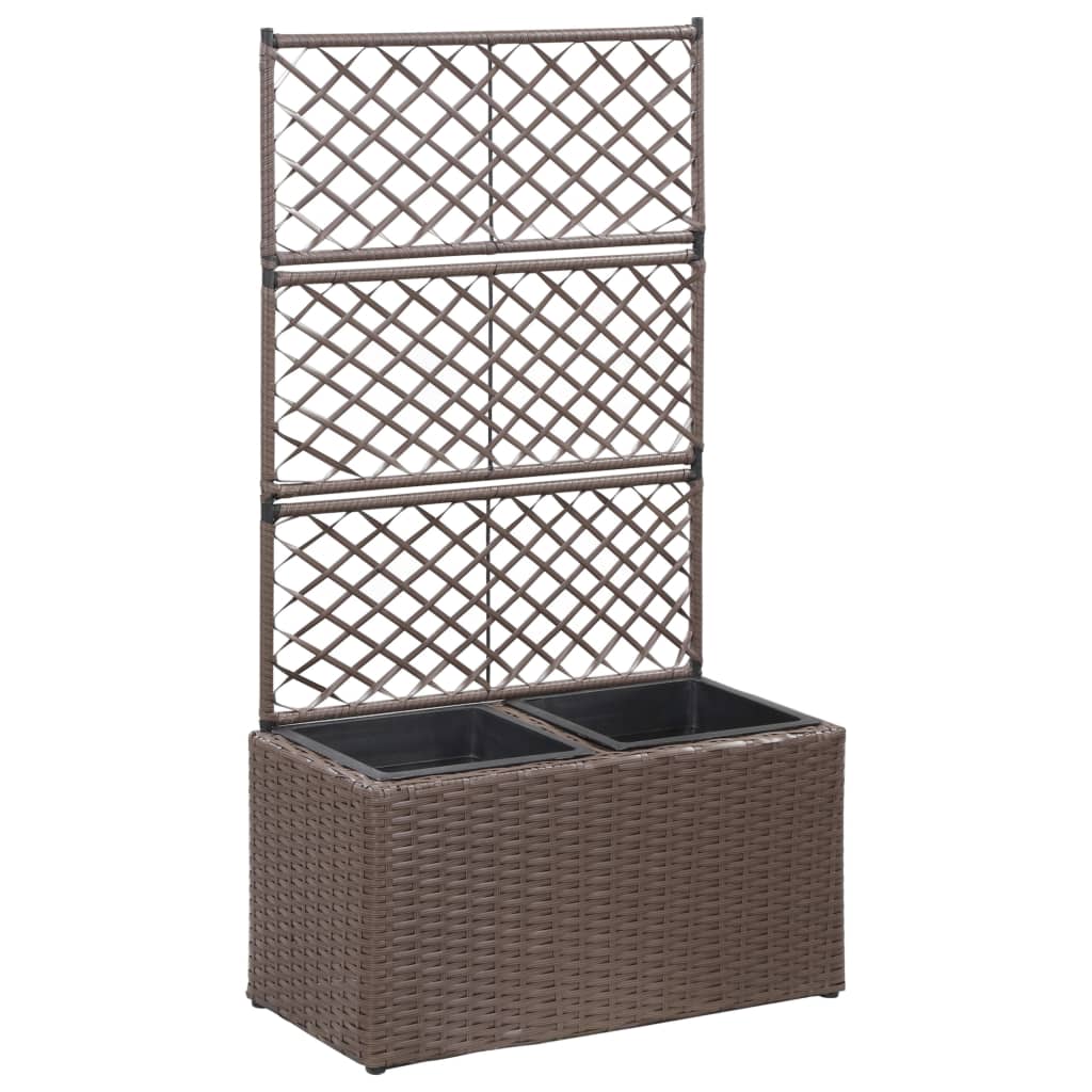 Latwerkplantenbak verhoogd met potten 58x30x107 cm rattan bruin - AllerleiShop