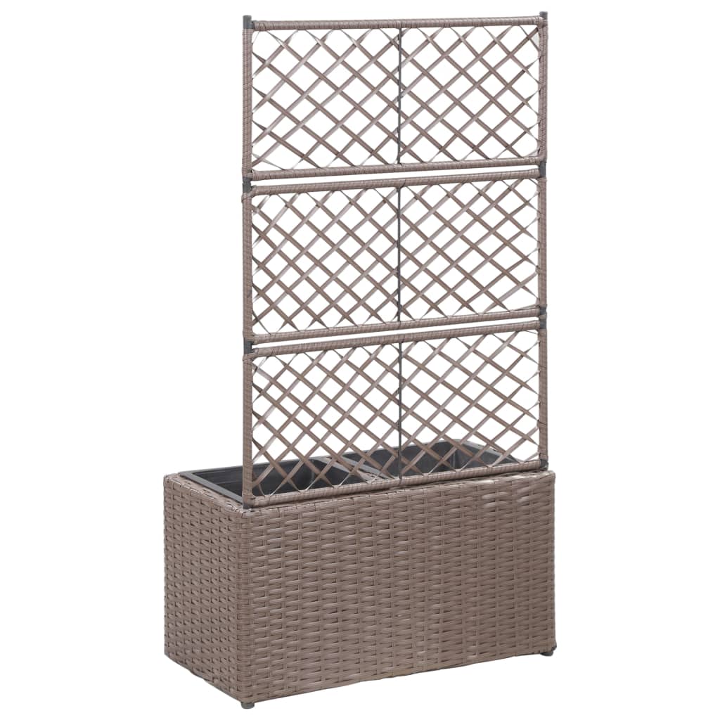 Latwerkplantenbak verhoogd met potten 58x30x107 cm rattan bruin - AllerleiShop