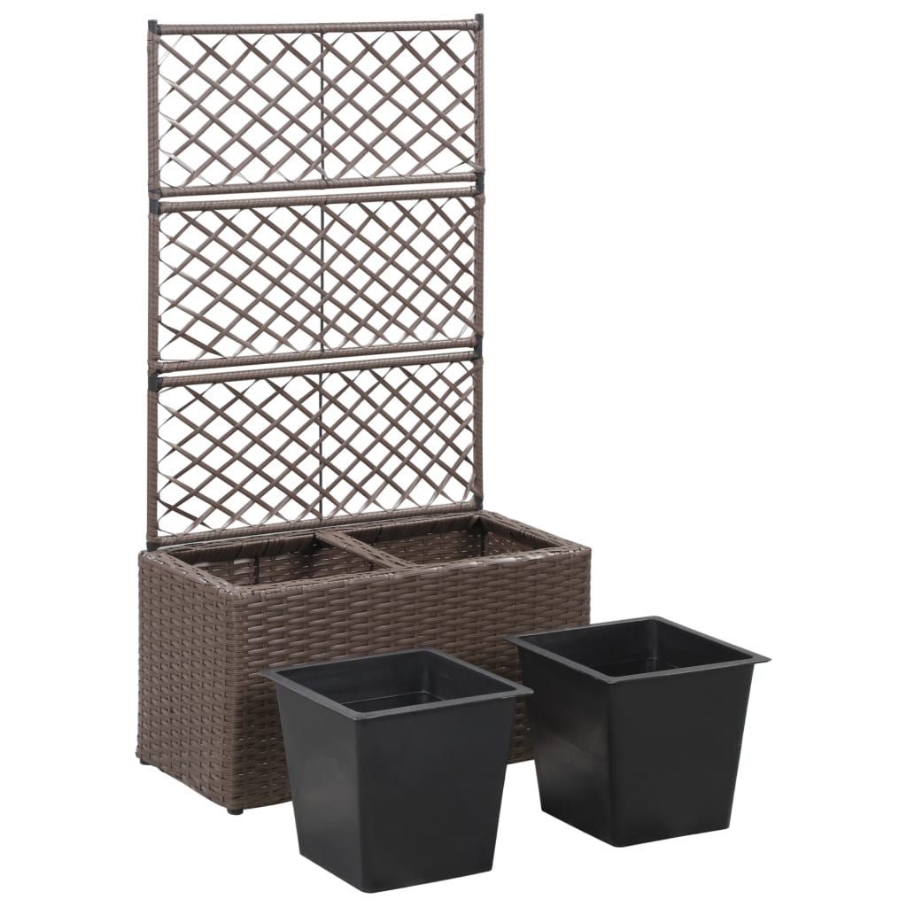 Latwerkplantenbak verhoogd met potten 58x30x107 cm rattan bruin - AllerleiShop