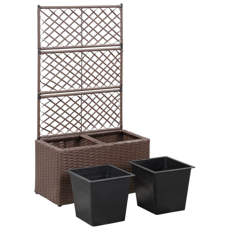 Latwerkplantenbak verhoogd met potten 58x30x107 cm rattan bruin - AllerleiShop