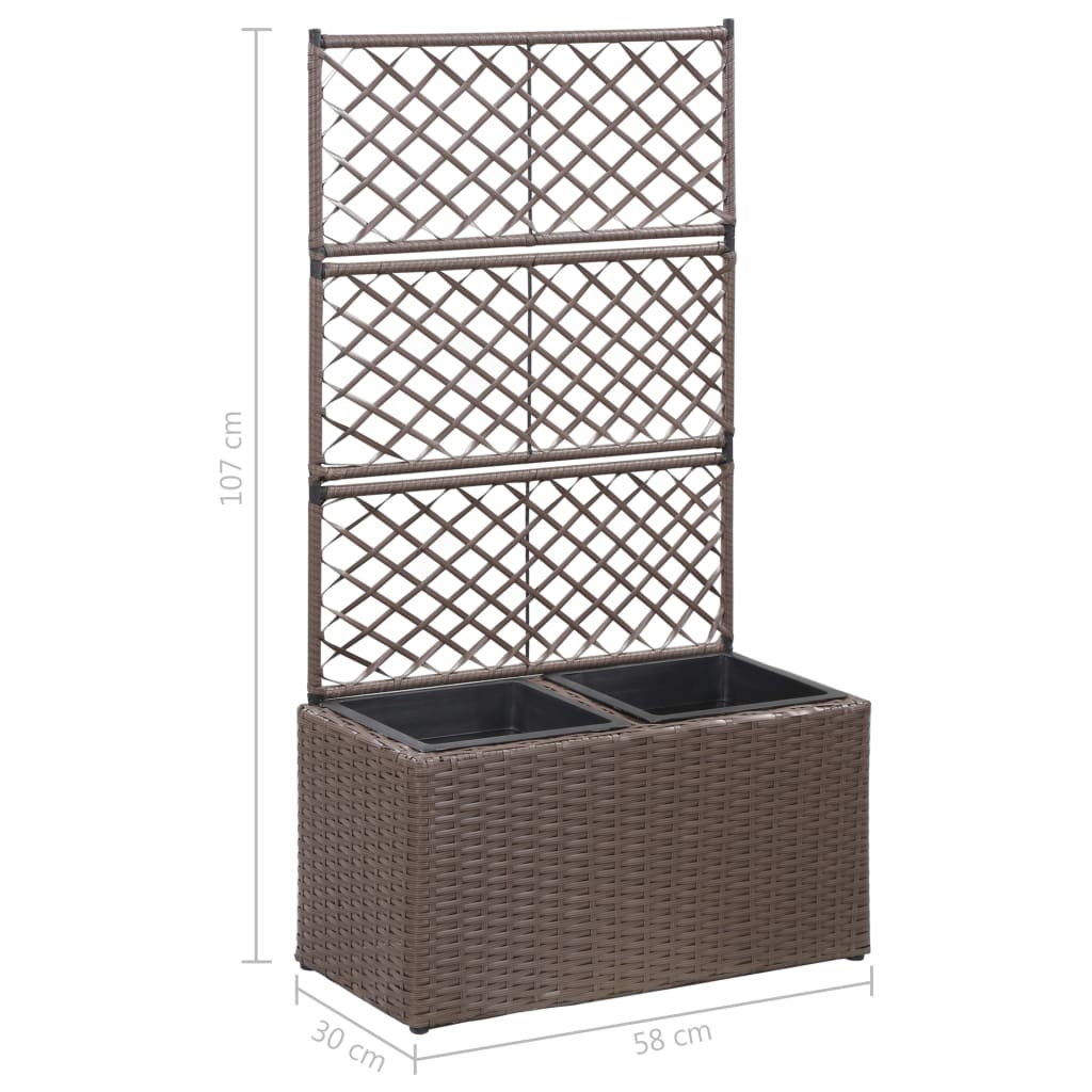 Latwerkplantenbak verhoogd met potten 58x30x107 cm rattan bruin - AllerleiShop