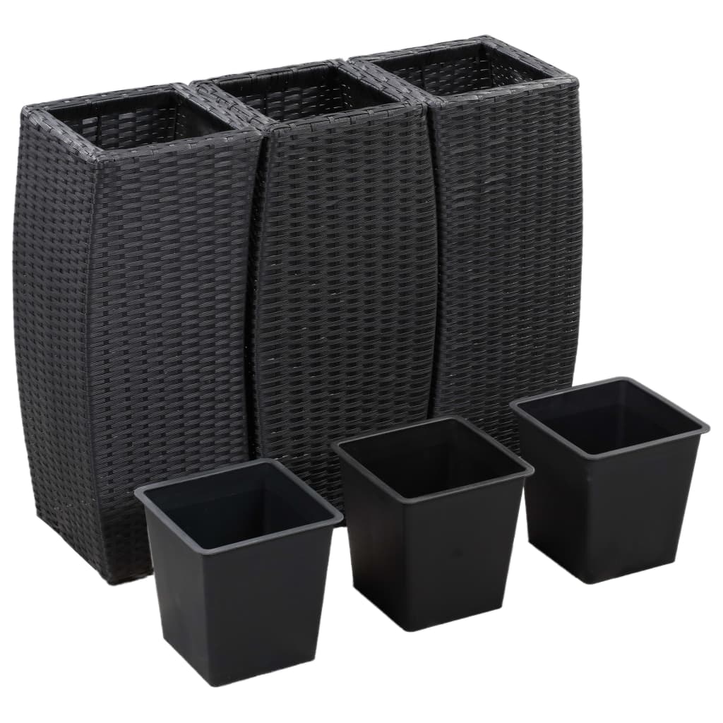 Plantenbakken verhoogd 3 st poly rattan zwart - AllerleiShop