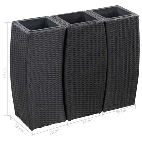 Plantenbakken verhoogd 3 st poly rattan zwart - AllerleiShop