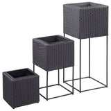 Plantenbakken verhoogd 3 st poly rattan zwart - AllerleiShop