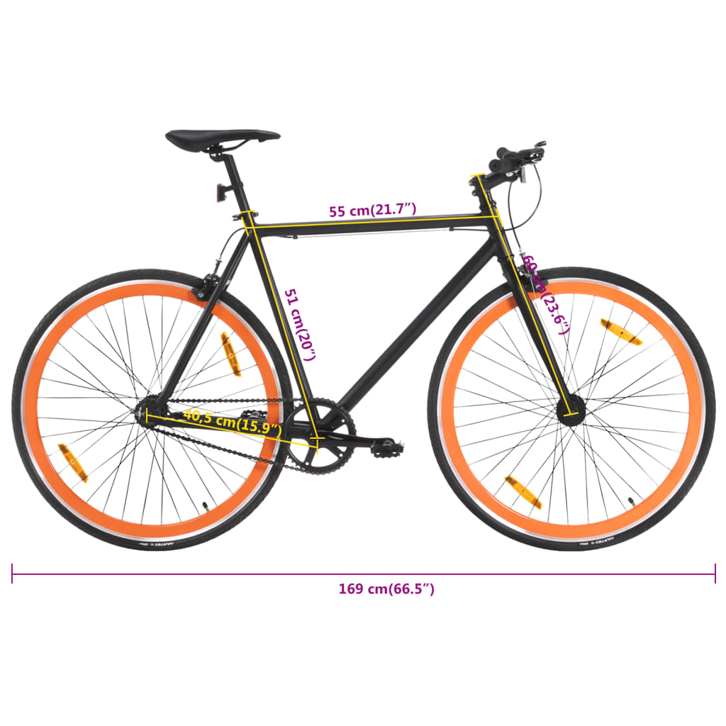 Fiets met vaste versnelling 700 c 51 cm zwart en oranje - AllerleiShop