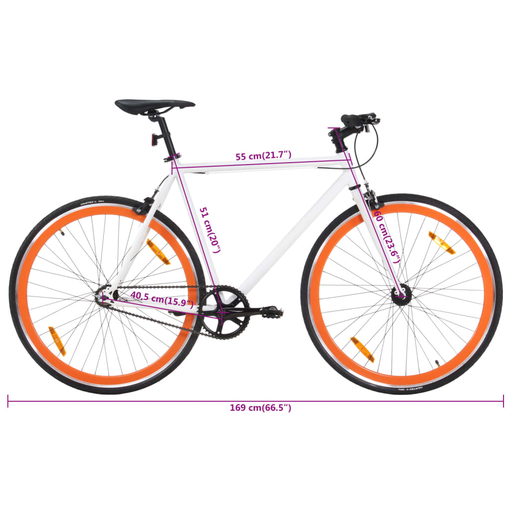 Fiets met vaste versnelling 700 c 51 cm wit en oranje - AllerleiShop