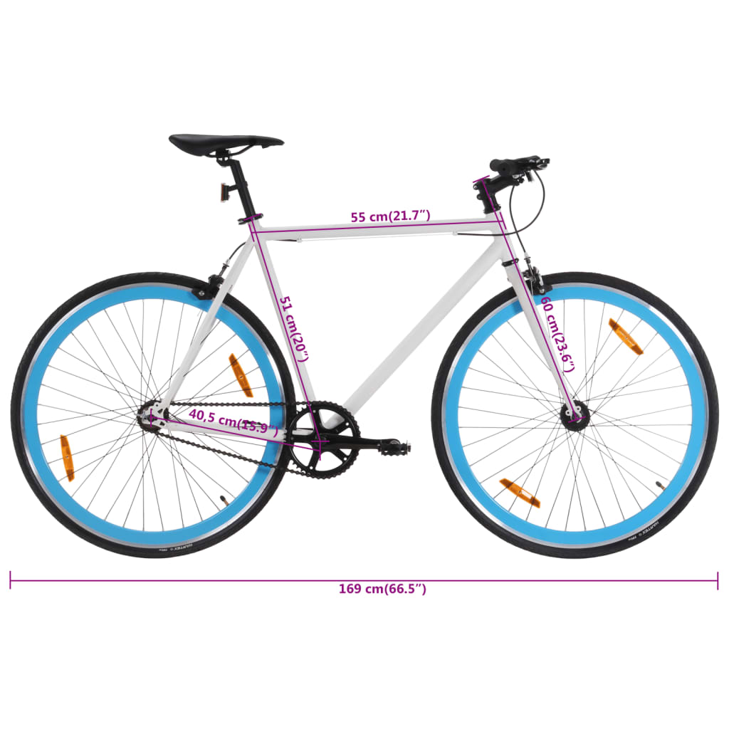 Fiets met vaste versnelling 700 c 51 cm wit en blauw