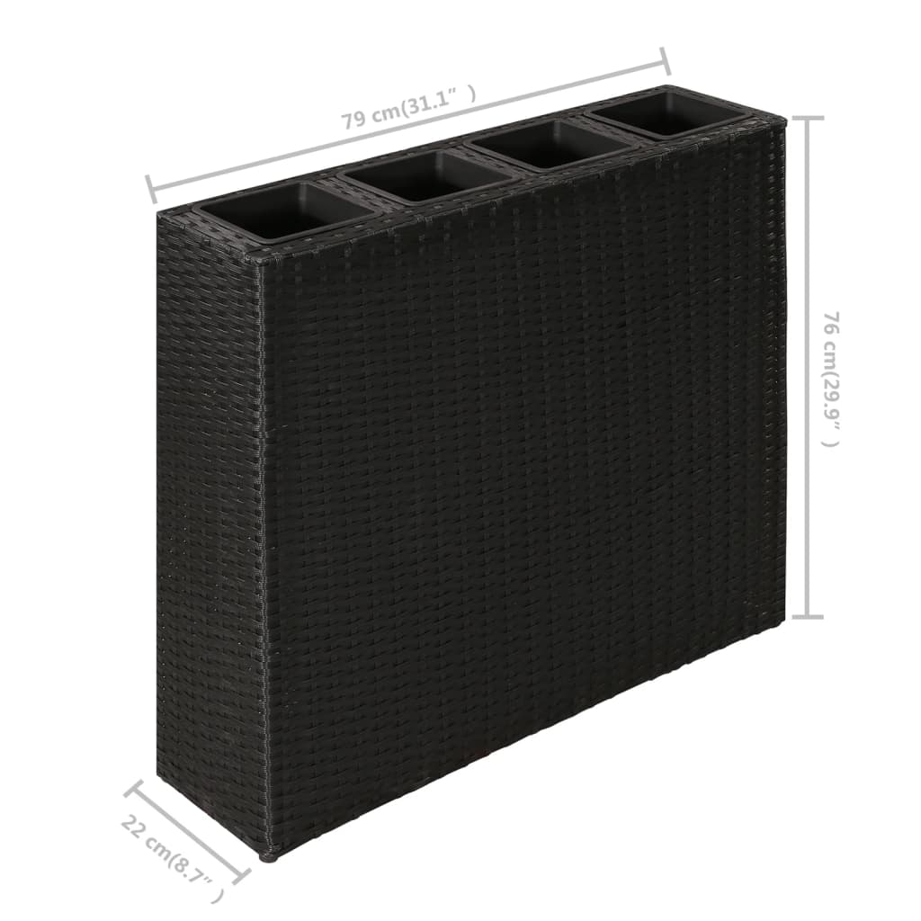 Plantenbak verhoogd met 4 potten 2 st poly rattan zwart