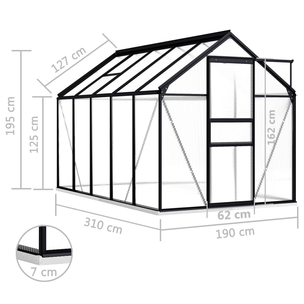 Tuinkas met basisframe 5,89 m³ aluminium antracietkleurig - AllerleiShop