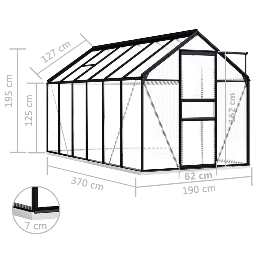 Tuinkas met basisframe 7,03 m³ aluminium antracietkleurig - AllerleiShop