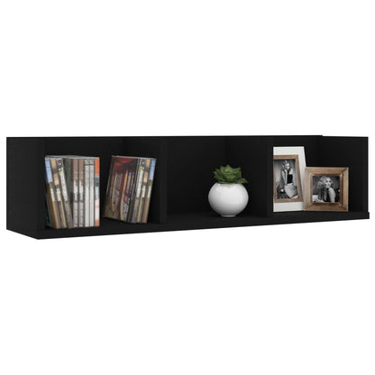 Cd-wandschap 75x18x18 cm bewerkt hout zwart - AllerleiShop