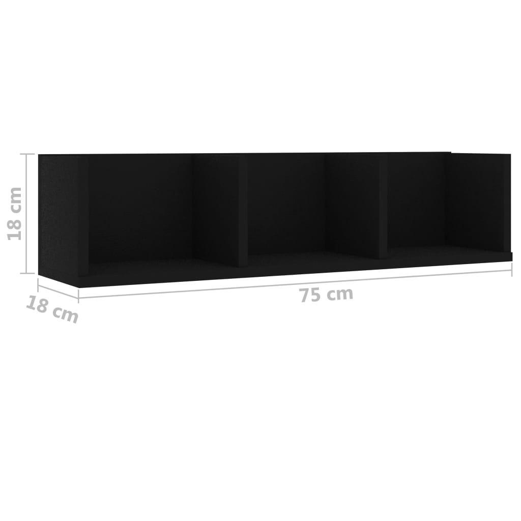 Cd-wandschap 75x18x18 cm bewerkt hout zwart - AllerleiShop