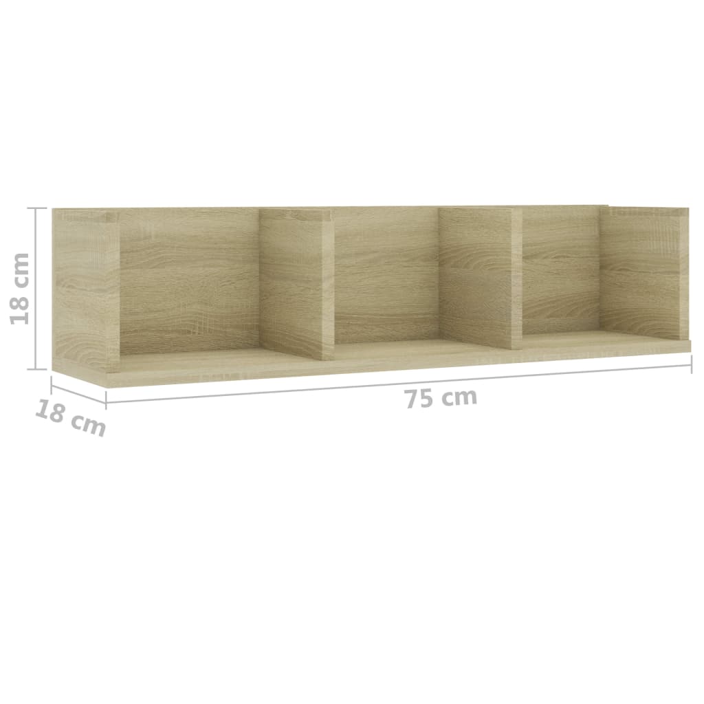 Cd-wandschap 75x18x18 cm bewerkt hout sonoma eikenkleurig - AllerleiShop