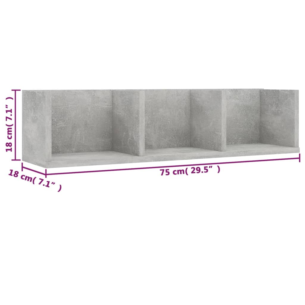 Cd-wandschap 75x18x18 cm bewerkt hout betongrijs - AllerleiShop