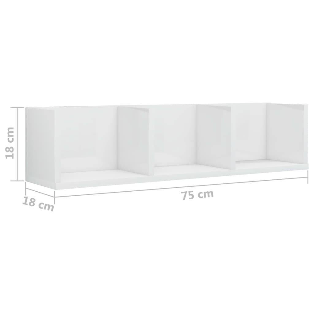 Cd-wandschap 75x18x18 cm bewerkt hout hoogglans wit - AllerleiShop