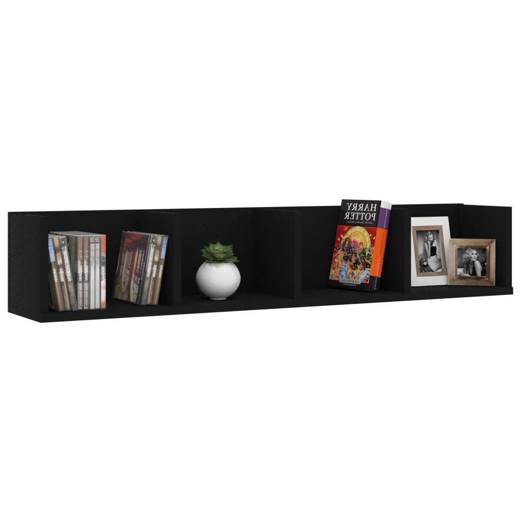 Cd-wandschap 100x18x18 cm bewerkt hout zwart - AllerleiShop