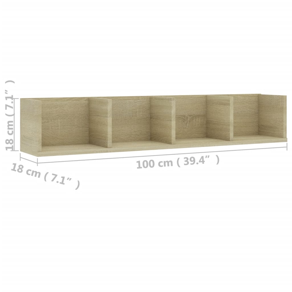 Cd-wandschap 100x18x18 cm bewerkt hout sonoma eikenkleurig - AllerleiShop