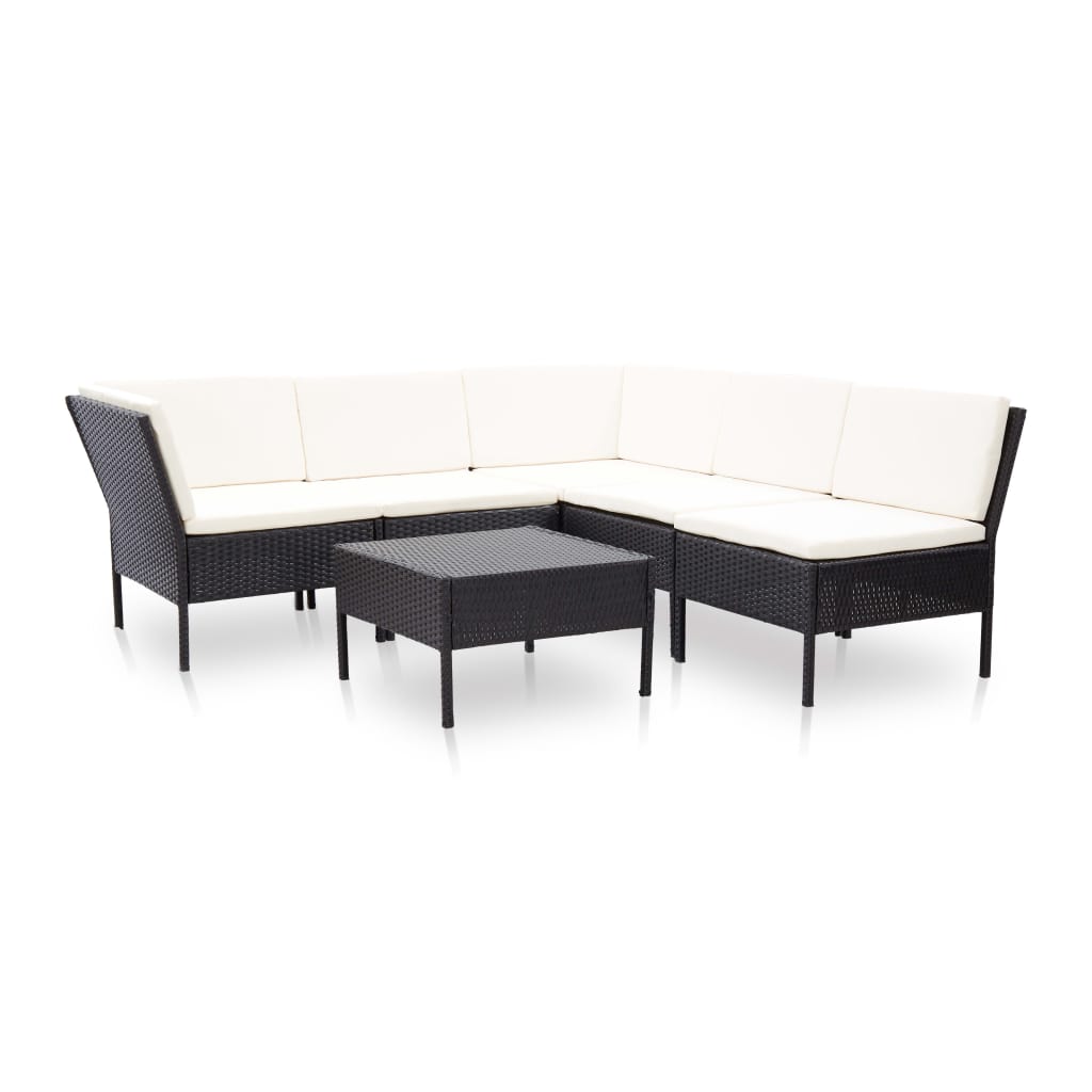 6-delige Loungeset met kussens poly rattan zwart - AllerleiShop