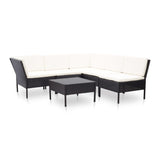 6-delige Loungeset met kussens poly rattan zwart - AllerleiShop