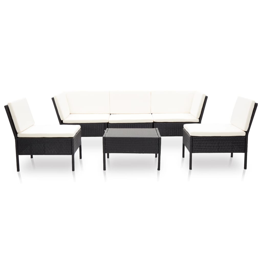 6-delige Loungeset met kussens poly rattan zwart - AllerleiShop