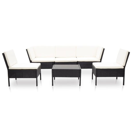6-delige Loungeset met kussens poly rattan zwart - AllerleiShop