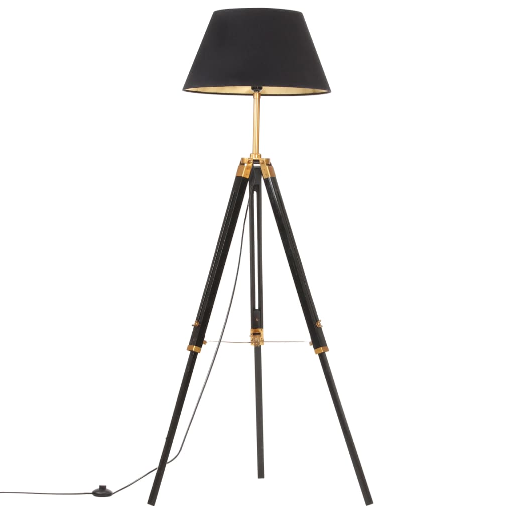 Vloerlamp driepoot 141 cm massief teakhout zwart en goudkleurig