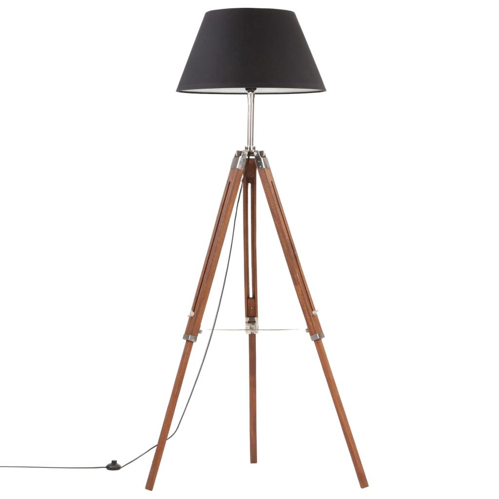 Vloerlamp driepoot 141 cm massief teakhout honingbruin en zwart