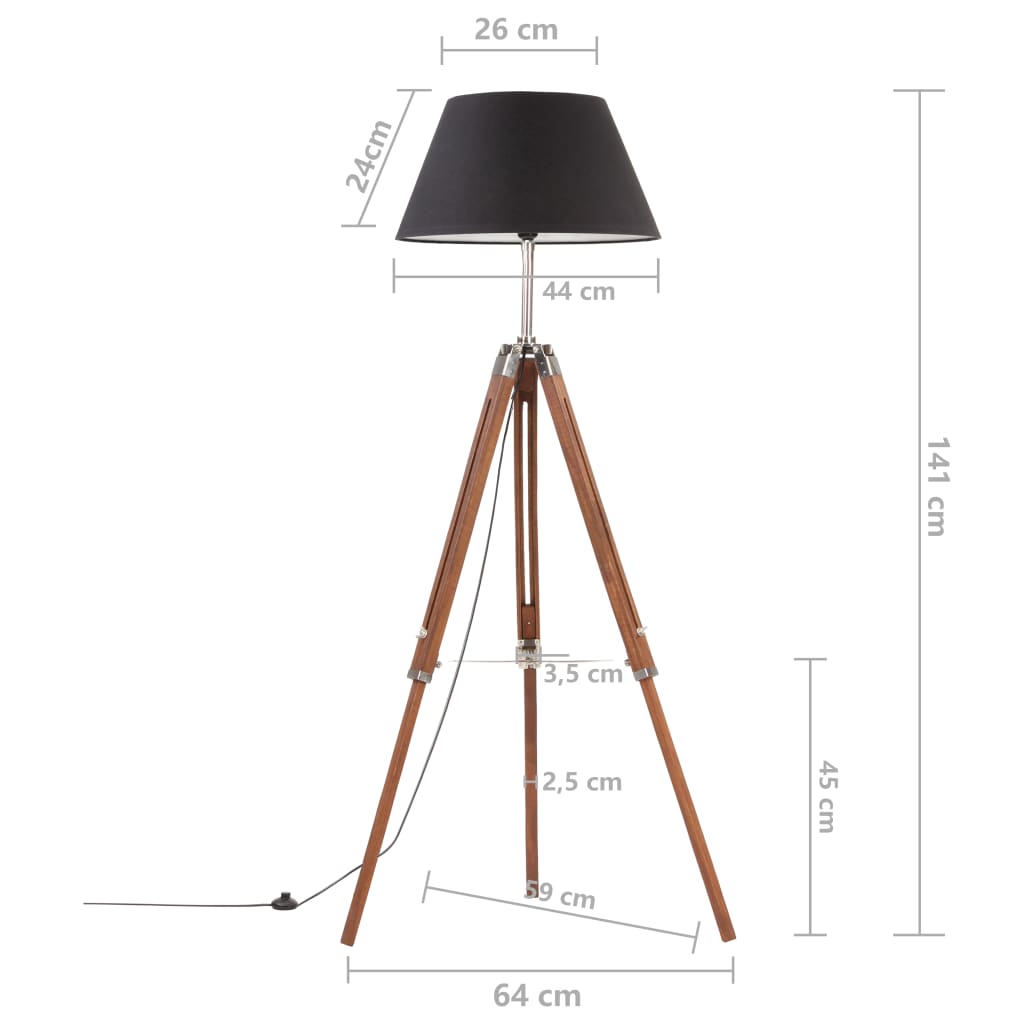 Vloerlamp driepoot 141 cm massief teakhout honingbruin en zwart