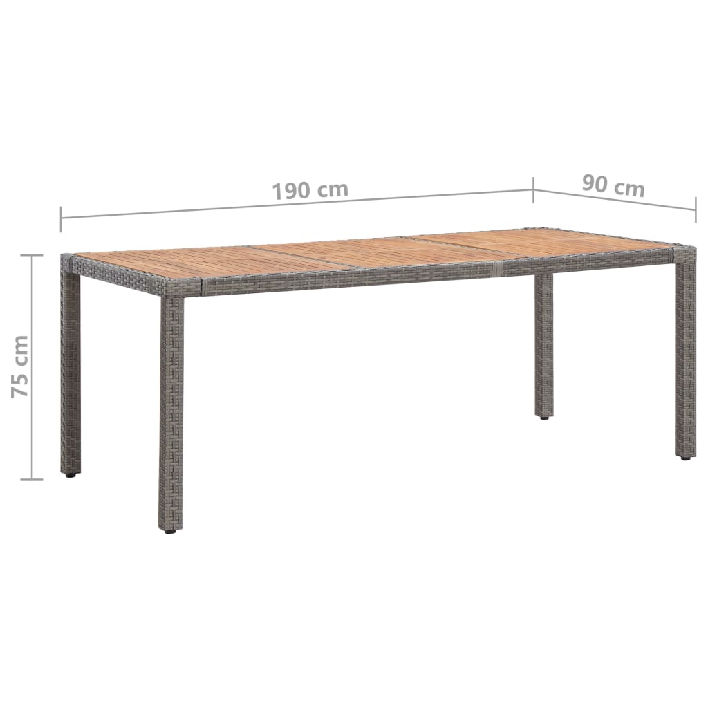 Tuintafel 190x90x75 cm poly rattan en massief acaciahout grijs - AllerleiShop