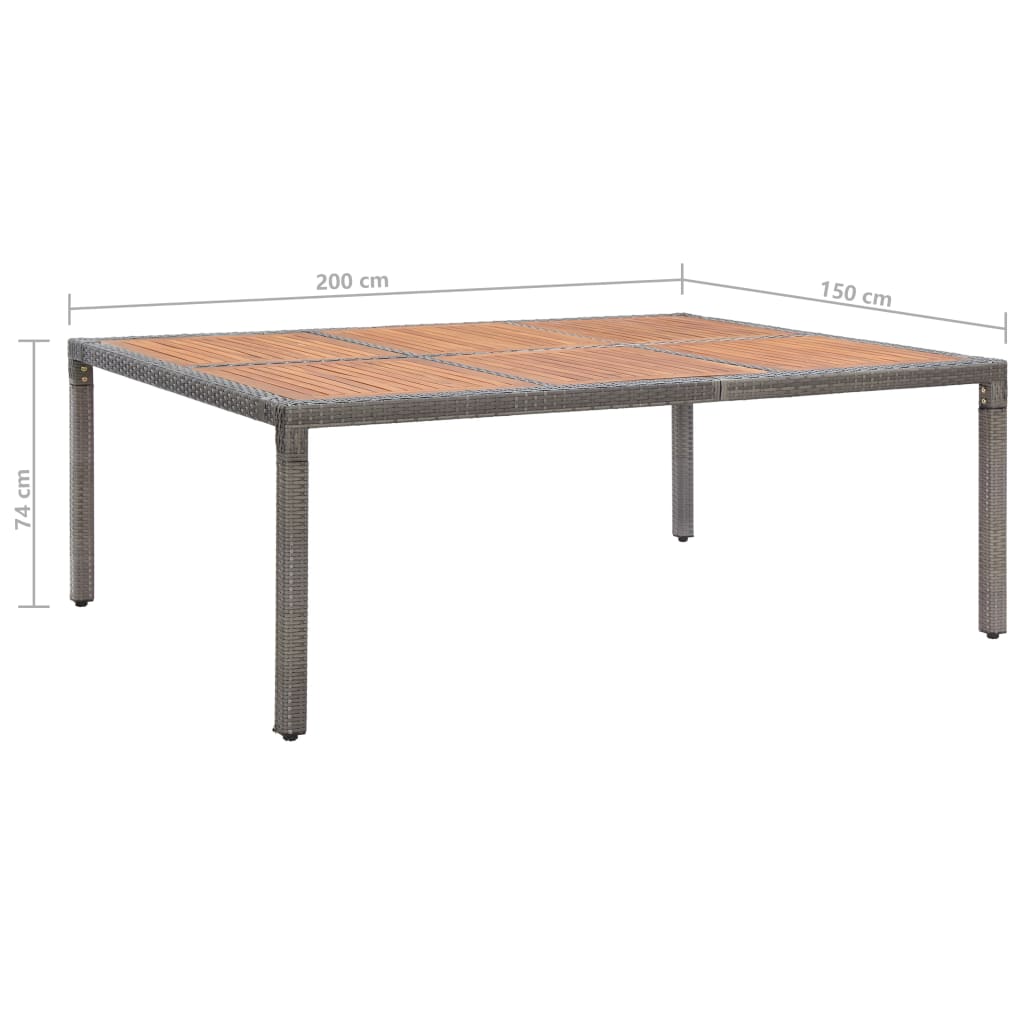 Tuintafel 200x150x74 cm poly rattan en massief acaciahout grijs - AllerleiShop