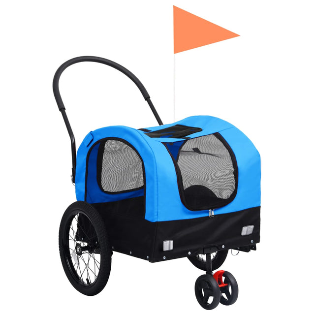 Fietstrailer en hondenwagen 2-in-1 blauw en zwart - AllerleiShop