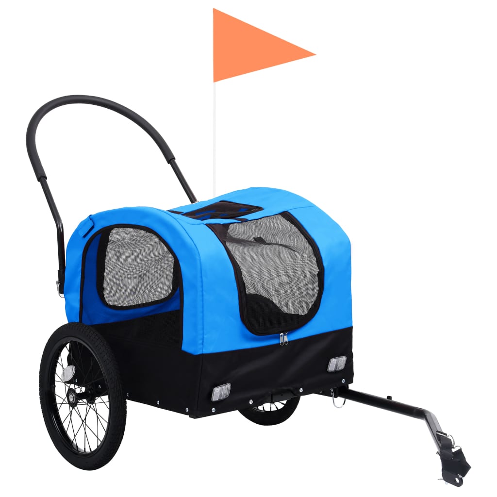 Fietstrailer en hondenwagen 2-in-1 blauw en zwart - AllerleiShop