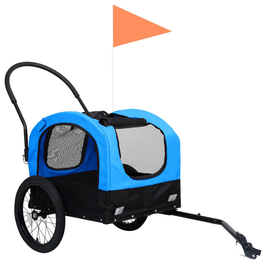 Fietstrailer en hondenwagen 2-in-1 blauw en zwart - AllerleiShop