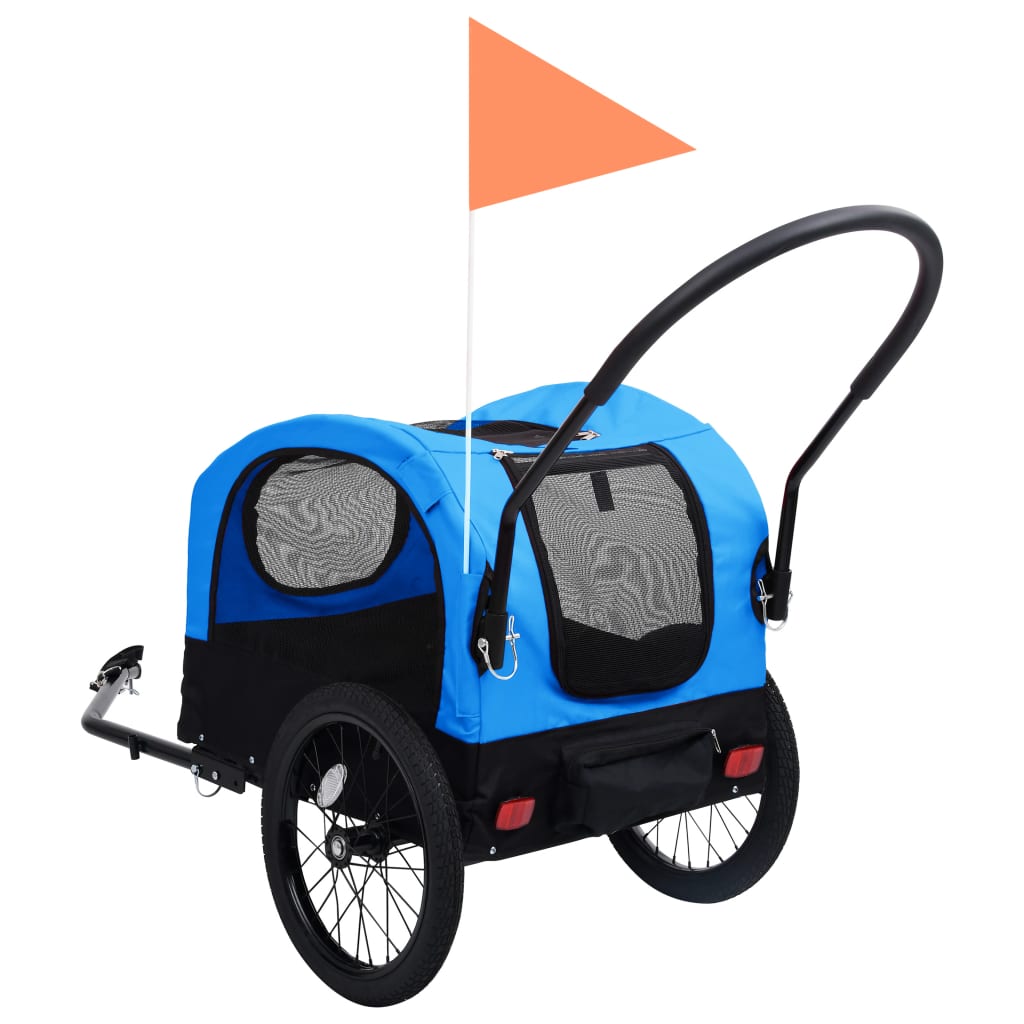 Fietstrailer en hondenwagen 2-in-1 blauw en zwart - AllerleiShop