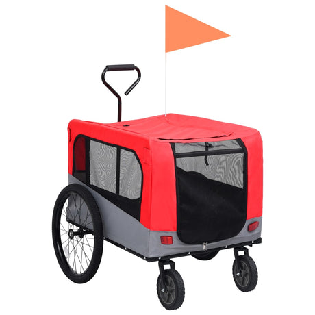 Fietstrailer en hondenwagen 2-in-1 rood en grijs