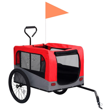 Fietstrailer en hondenwagen 2-in-1 rood en grijs