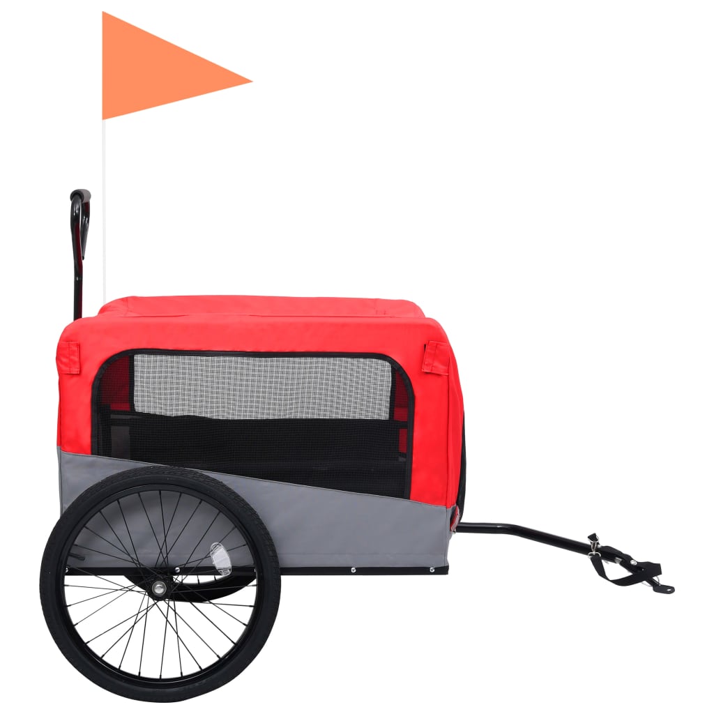 Fietstrailer en hondenwagen 2-in-1 rood en grijs