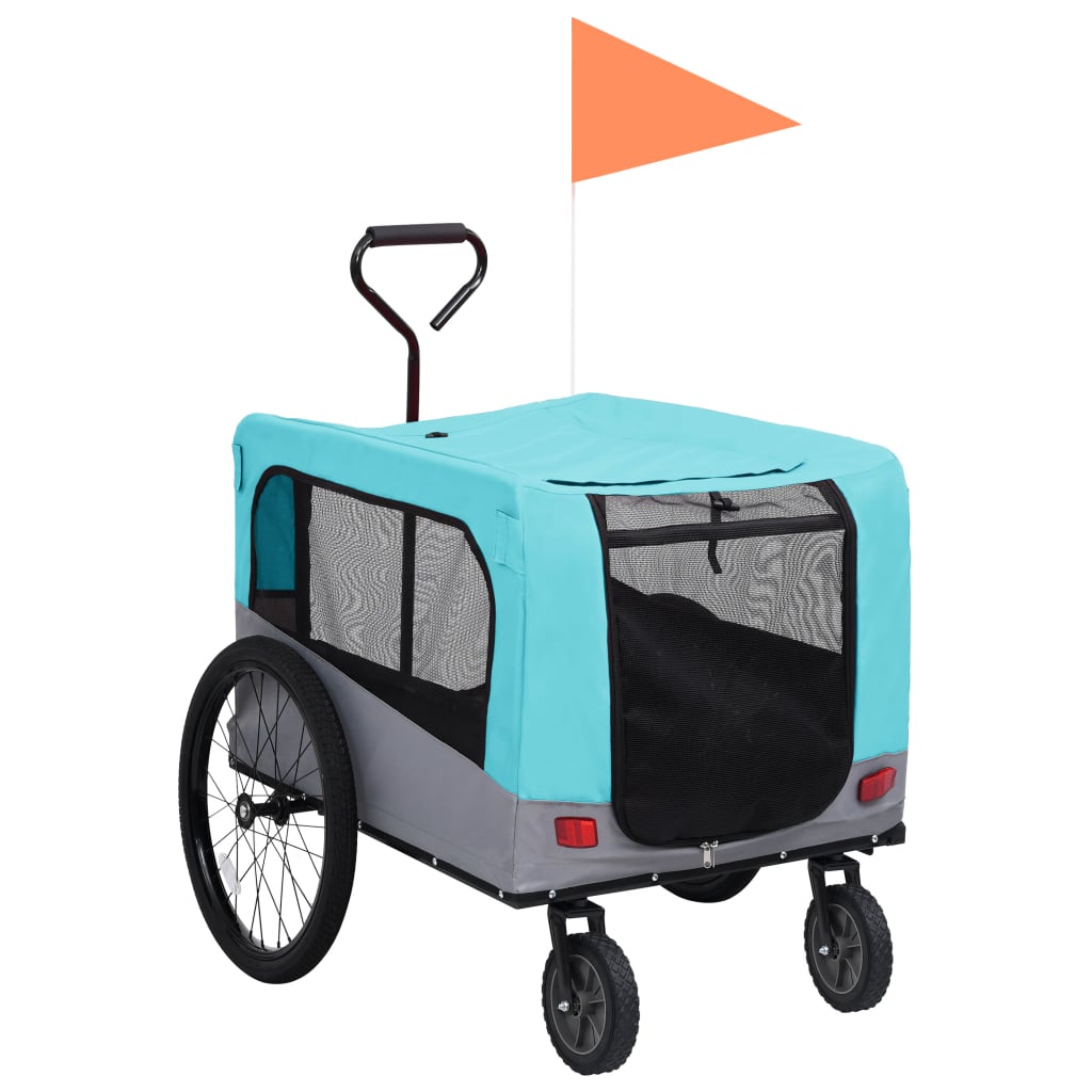 Fietstrailer en hondenwagen 2-in-1 blauw en grijs