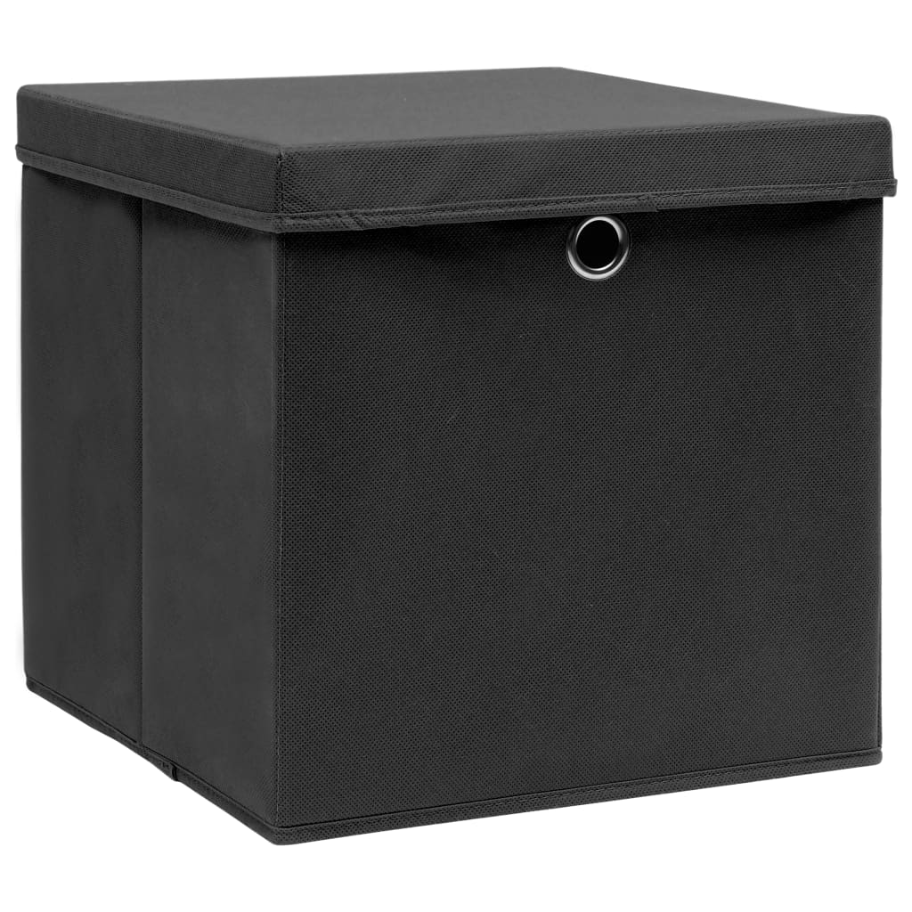 Opbergboxen met deksel 4 st 32x32x32 cm stof zwart