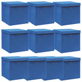 Opbergboxen met deksel 10 st 32x32x32 cm stof blauw