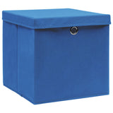 Opbergboxen met deksel 10 st 32x32x32 cm stof blauw