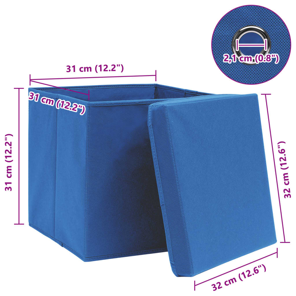 Opbergboxen met deksel 10 st 32x32x32 cm stof blauw