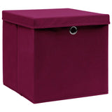 Opbergboxen met deksel 10 st 32x32x32 cm stof donkerrood