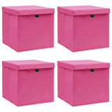 Opbergboxen met deksel 4 st 32x32x32 cm stof roze