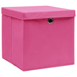 Opbergboxen met deksel 4 st 32x32x32 cm stof roze